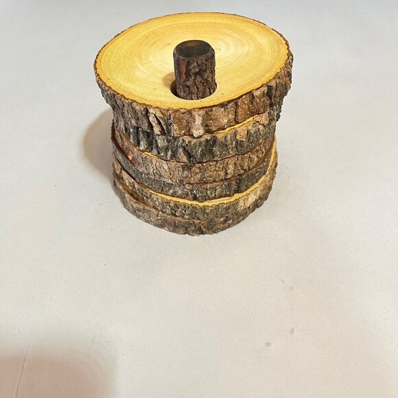 Rustic Acacia Raw Wood‎ Coaster Set With Holder 6 - Picture 3 of 5